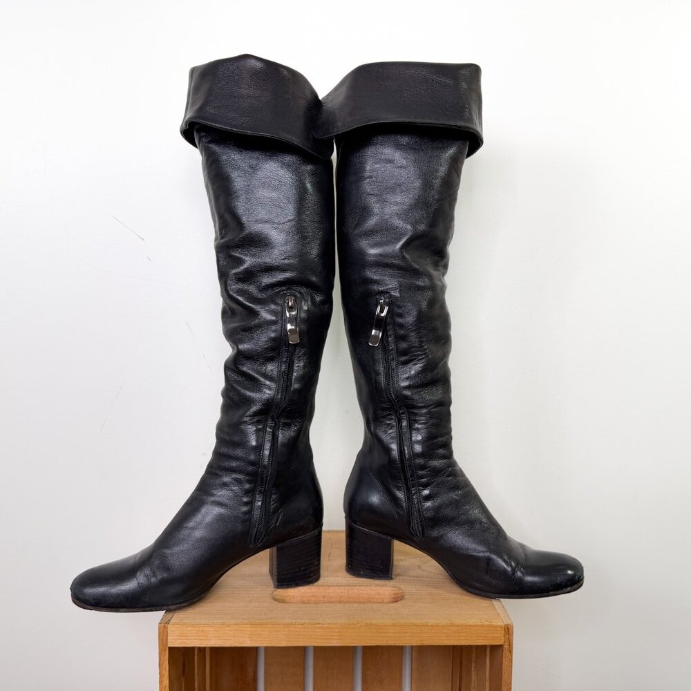 Tall Black Italian Leather Over the Knee Boots Size 37 - Picture 3 of 8